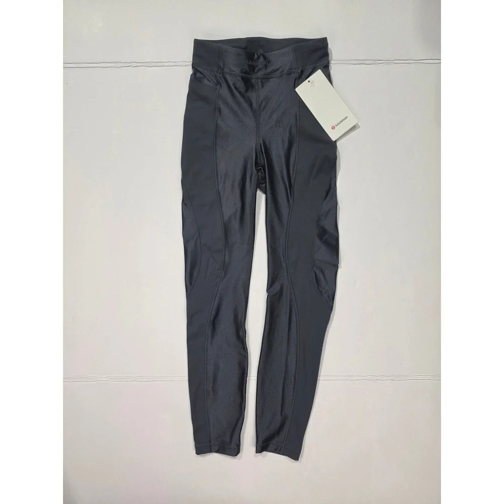 Lululemon Satin Shine Panelled Tight 25 Wordmark Coal Black LW5HKUS Size 2